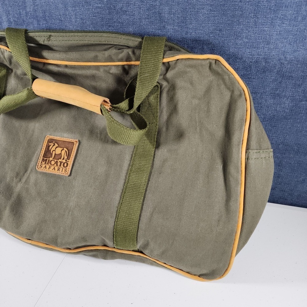 Micato Safaris Green Large Duffle Bag Canvas Olive Green Lion Logo - Picture 3 of 13